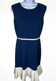 Karl Lagerfeld Paris Blue & White Sleeveless Ruffle Hem Dress