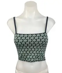 MNG Green Black Floral Square Neck Spaghetti Strap Cropped Tank Top Size XS