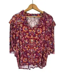 Democracy Top Petite XL PXL Burgundy Floral Boho Hippy Festival Flowy Cottage