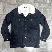 NEW  Black Denim Sherpa Lined Jacket Size Small