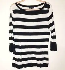 Banana Republic Sweater Black & White Striped Boatneck w/ Button Detail Sz L GUC