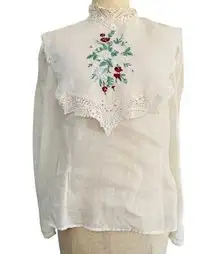 Vintage Liberty & Lucrezia Cloak of Many Colors White Linen Blouse Long Sleeve