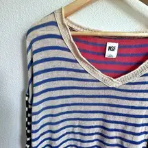 NSF | Stripe Striped Multi Color Slouch V-neck Long Sleeve Knit | Size Small
