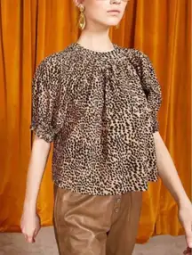 Ulla Johnson‎ Lennie Pleated Cotton Poplin Top Cheetah Print Animal Print Size 0