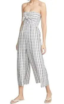 L*Space Women’s Size L Blue White Striped Woven Strapless Riri Wide Leg Jumpsuit