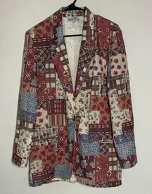 Patchwork Blazer with Floral and Geometric Design