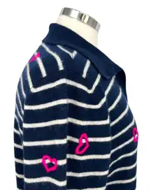 Charter Club Cashmere Striped Heart Sweater Navy Blue White Size Large