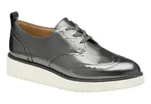 Johnston & Murphy Women's Mitzi Wedge Derby Pewter Metallic Loafers Size 6 NIB