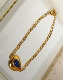 Gold Figaro Bracelet with Lapis Stone for everyday 