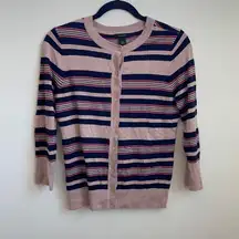 Halogen navy blush stripped crewneck cardigan S