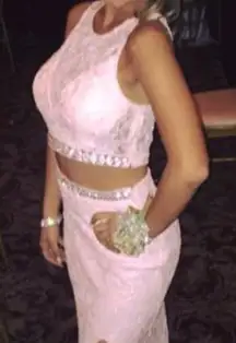 Elegant Pink Lace  Sequin Two-Piece Dress