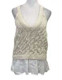 Anthropologie Layered Cable-Knit Sweater Tank Top Deep V-Neck Cream size XL