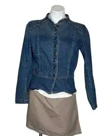 a.n.a Blue Denim Jean Jacket Mandarin Collar Peplum Button Up Size Medium