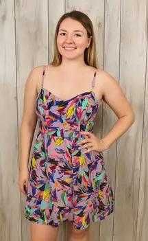 Love J Women’s Small Sundress Multicolor Leaf Print Fit & Flare Spaghetti Strap