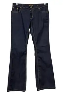 Roberto Cavalli H&M Dark Wash Bootcut Jeans Low Rise Gold Stitching Size 14