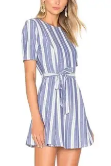 tularosa blue white striped iris cotton short sleeve belted mini dress