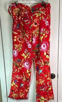 NWT ST BARTHS Red Floral Butterfly Pants 100% Linen Size Large W 16” I 30”