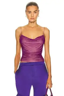 Gauge81 Lilburn Purple Draped Cowl Neck Sleeveless Mesh Camisole Tank Top S