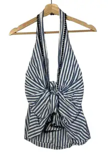 Zara Blue & White Stripe Tie Front Halter Tank Top XS