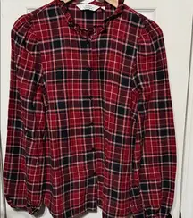 & Other Stories Red and Black Plaid Ruffle Blouse