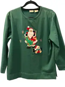Vintage 90s Bobbie Brooks Christmas Sweater Size Med Embroidered Santa Holiday