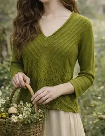 Olive Green Cottage Forest Fairy Cable Knit Sweater M