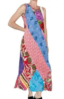 Vintage Y2K  Patchwork Floral Hippie Boho Maxi Sleeveless Dress