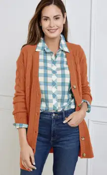 Talbots Orange Cable Knit V Neck Cardigan Sweater Size XL  Long Line Wool Blend