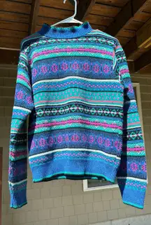 Blue Patterned Knit Sweater