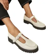 Reformation Abalonia Patent Leather Mary Jane Loafers Retro Preppy Cream Size 6