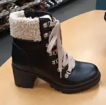 Black Shepra Lug Sole Lace Up Chunky Lug Sole Boot