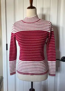 STUDIO WORKS Petite Red White Stripe Mock Neck Ribbed Knit Sweater Top PS