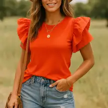 Marc New York Ruffle Flutter Sleeve Top – Romantic, Boho, Western Chic, Office