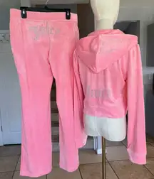 Juicy Couture Pink Velour Hoodie and Pants Set tracksuit size large