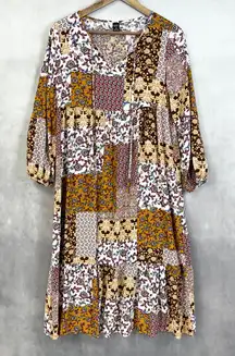 Emery Rose Womens Dress‎ M Boho Patchwork Cottagecore Indie Floral Fall Festival