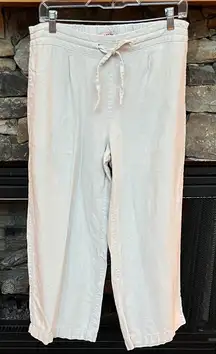 Per Se Comfy Loose Linen Drawstring Waist Pants Womens Medium Light Khaki