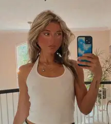 Super Cute Worn Basic and Simple White Lightweight Halter Crop Top