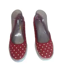 Ellemenno Size 8 Red & White Polka Dot Summer Canvas Slip-On Shoes Women