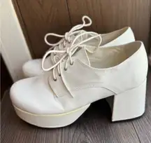 White Platform Oxford Heels, Women's Lace Up Chunky Heel Shoes, Retro size small