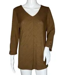 Chicos Shirt‎ Women Medium Heather Brown Knit Top Essential Neutral Minimalist