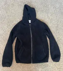 Black Zip-Up Sherpa Hoodie