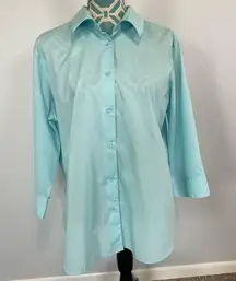 Foxcroft Wrinkle Free Blue Button Down Blouse size 16W 3/4 Sleeves