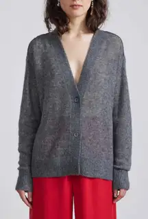 APIECE APART SOFTEST TISSUE WEIGHT CASHMERE SILK CARDIGAN IN CHARCOAL MEDIUM