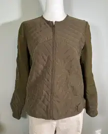 Lucky Brand Womens Olive Green Quilted Front Zip Jacket Size‎ S Small