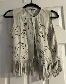 Beige Country Western Fringe Suede Vest