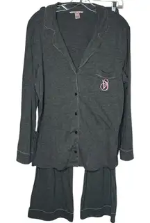 Victoria’s Secret Pajamas Sz XL Long Shirt Pants Set Gray And Pink