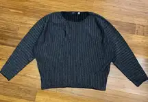 Tahari Sweater Womens XL Black Silver Metallic Ribbed Knit‎ Sparkle Top Pullover