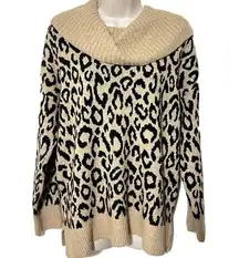 🆕 Rachel Zoe leopard cowl neck long sleeve pullover soft sweater black t…