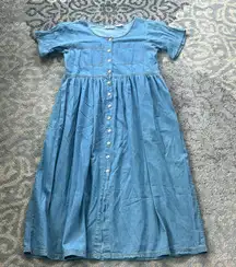 Vintage True Blue Button Down Denim Dress Blue Large