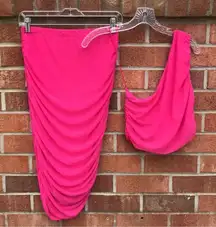 House Of Harlow 1960 2 Piece MIDI Skirt & Top Set Ruched Stretch Mesh sz xs